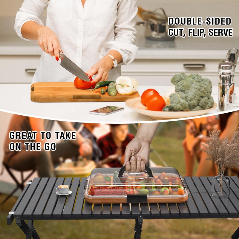Renmxj Charcuterie Board with Clear Lid  Travel Portable Cheese Board Charcuterie Boxes Cutting Boards for Kitchen  House Warming Gifts New Home  Gifts for Women (1 Compartments Black) - Image 4